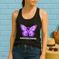 Alzheimers Disease Awareness Month Purple Ribbon Butterfly Women's Tank Top thumb 2