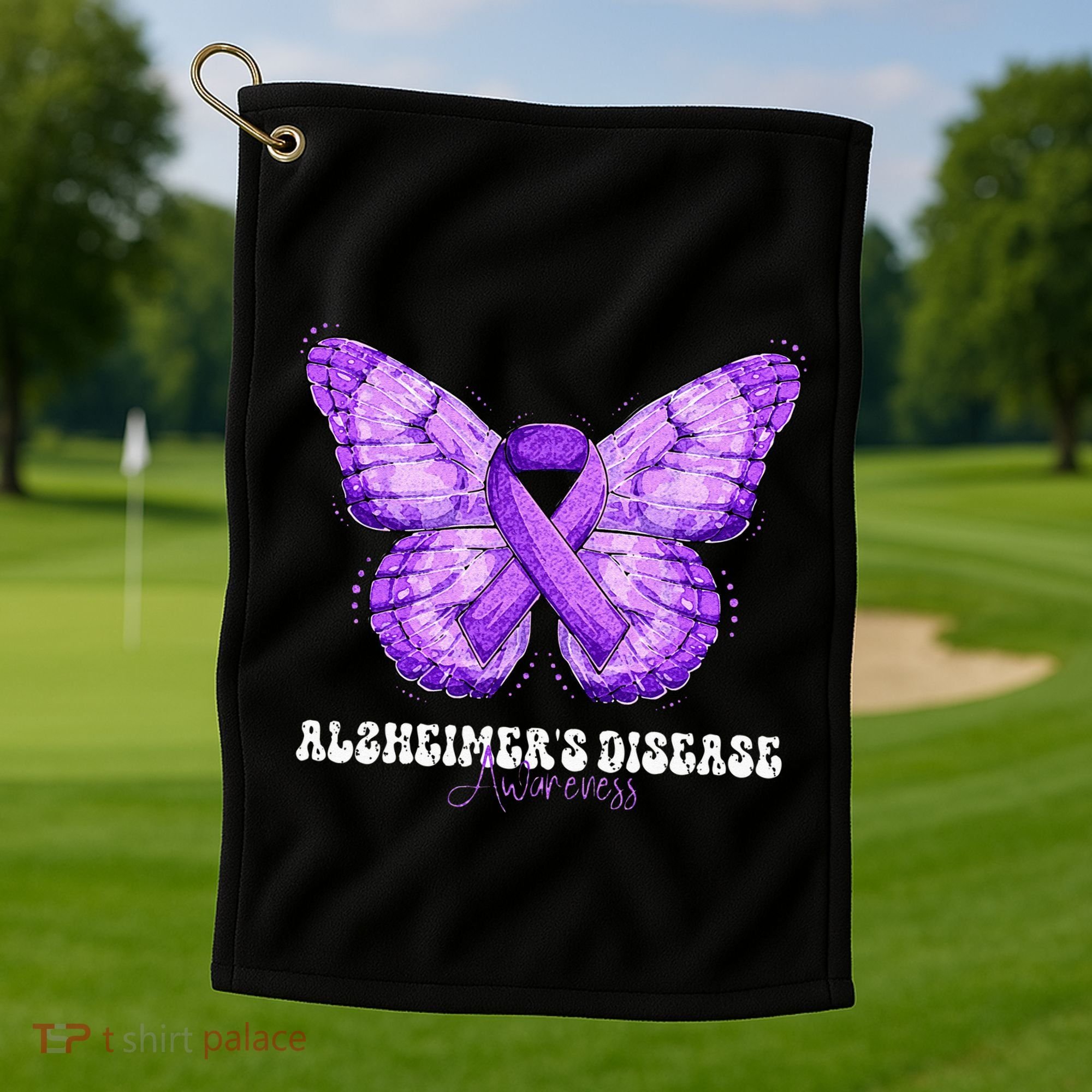 Alzheimers Disease Awareness Month Purple Ribbon Butterfly Golf Towel