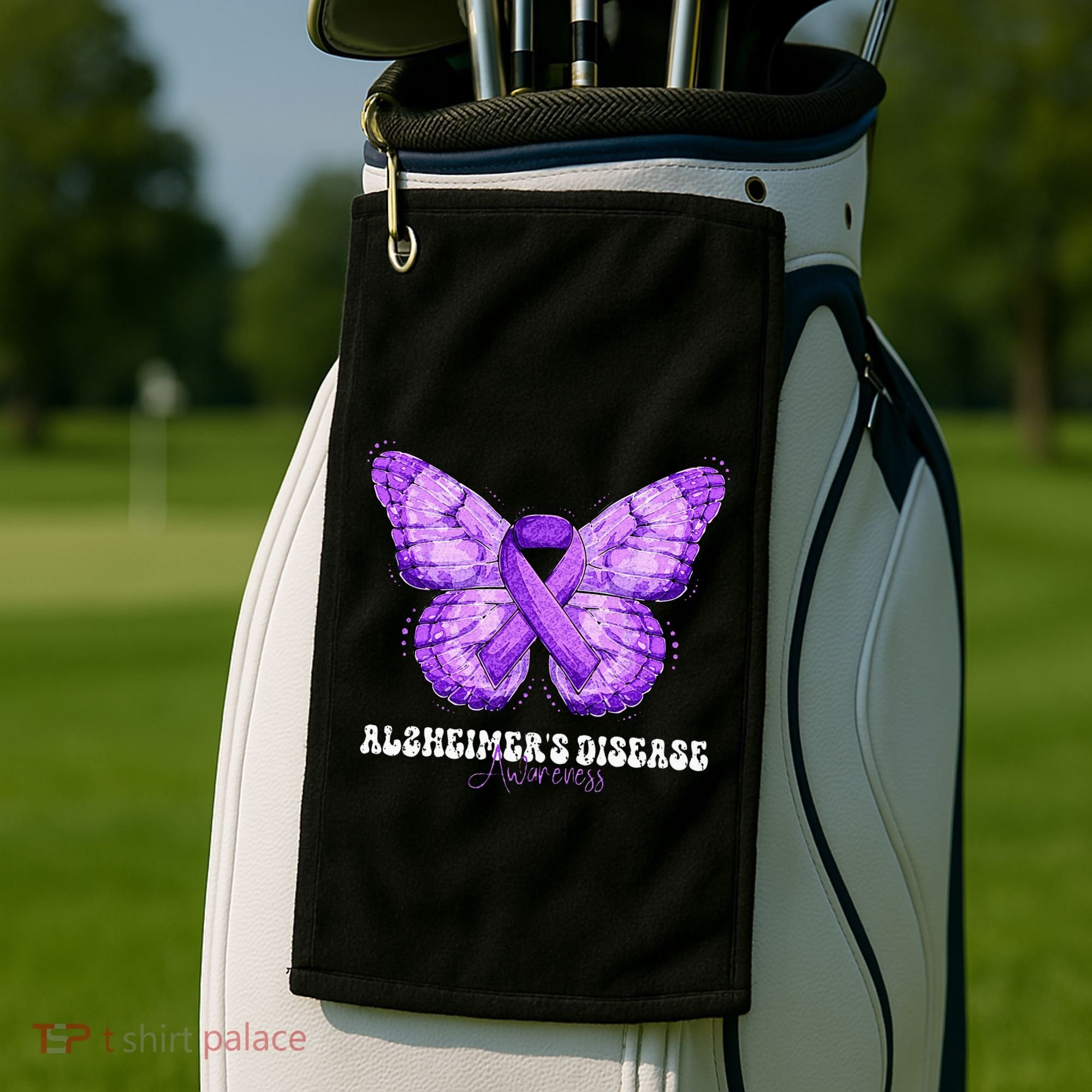 Alzheimers Disease Awareness Month Purple Ribbon Butterfly Golf Towel