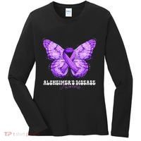 Alzheimers Disease Awareness Month Purple Ribbon Butterfly Women's Long Sleeve Shirt thumb 0