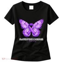 Alzheimers Disease Awareness Month Purple Ribbon Butterfly Women's T-Shirt thumb 0