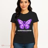 Alzheimers Disease Awareness Month Purple Ribbon Butterfly Women's T-Shirt thumb 4