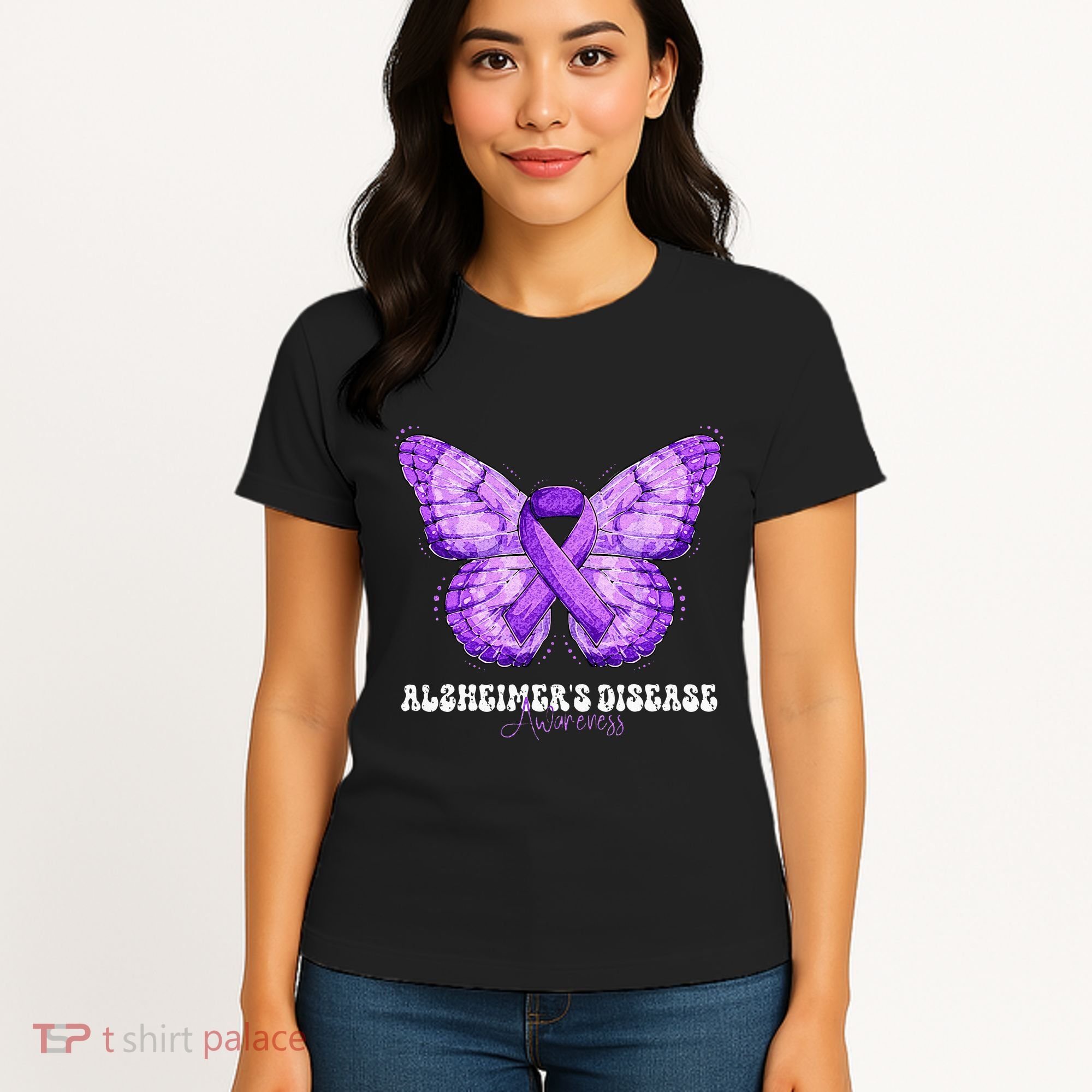 Alzheimers Disease Awareness Month Purple Ribbon Butterfly Women's T-Shirt