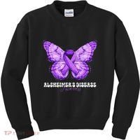 Alzheimers Disease Awareness Month Purple Ribbon Butterfly Kids Sweatshirt thumb 0