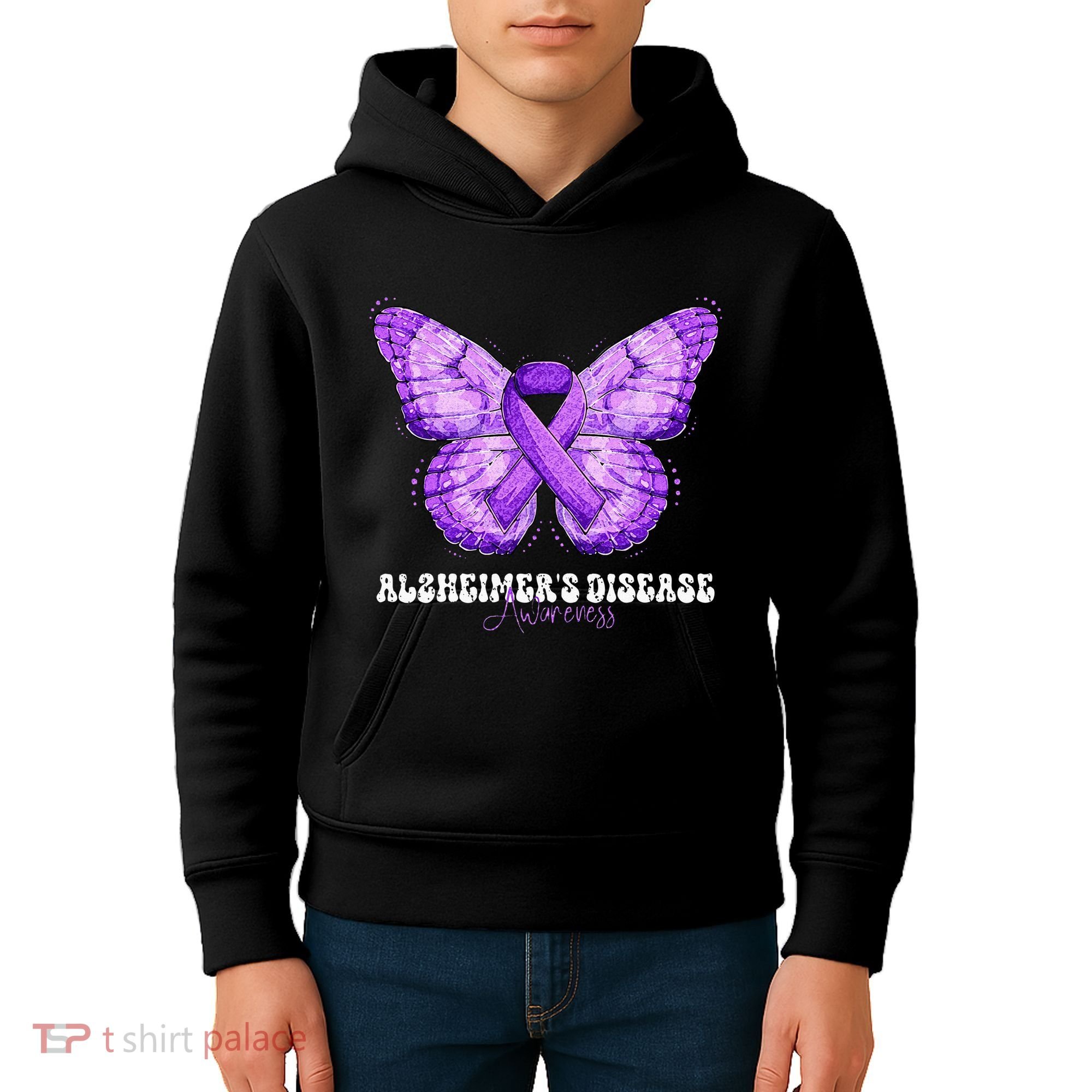 Alzheimers Disease Awareness Month Purple Ribbon Butterfly Kids Hoodie