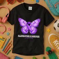 Alzheimers Disease Awareness Month Purple Ribbon Butterfly Kids T-Shirt thumb 3