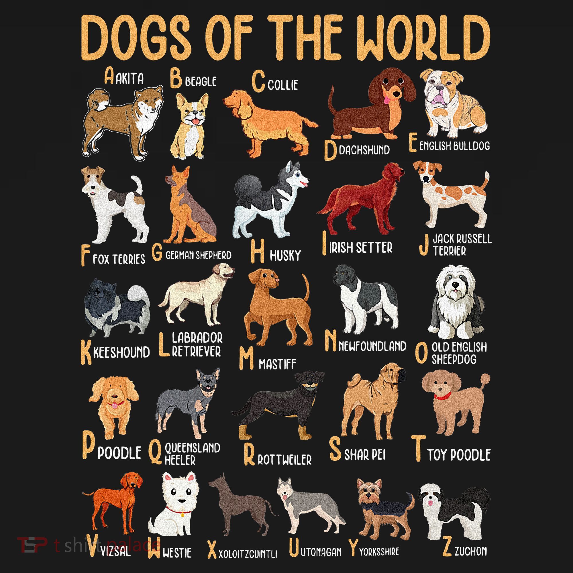 Alphabet Dog Breeds Various Kawaii Cartoon Dogs Dog Pajama Set