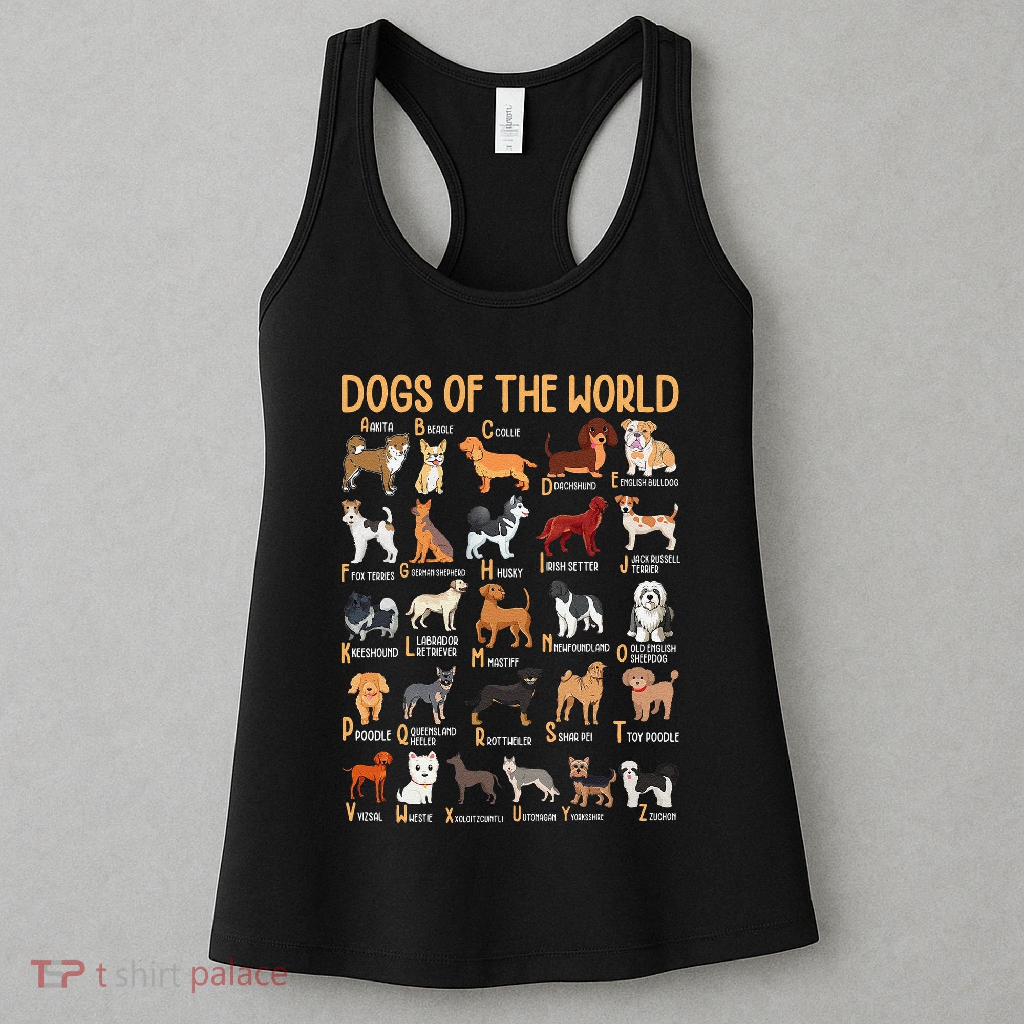 Alphabet Dog Breeds Various Kawaii Cartoon Dogs Dog Women's Tank Top