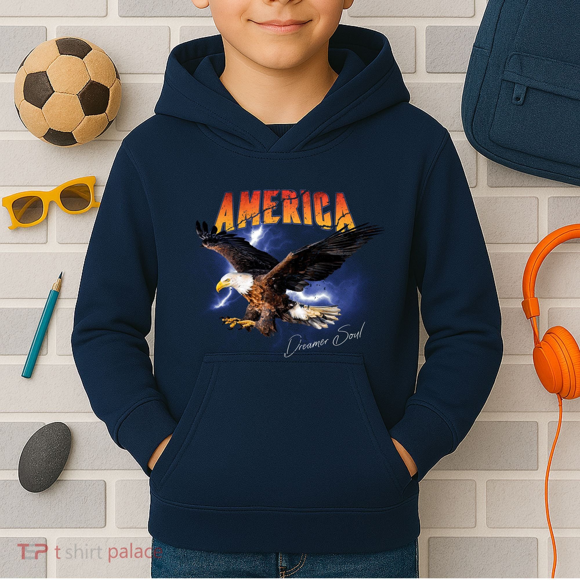 American Dreamer Bald Eagle In Action Kids Hoodie