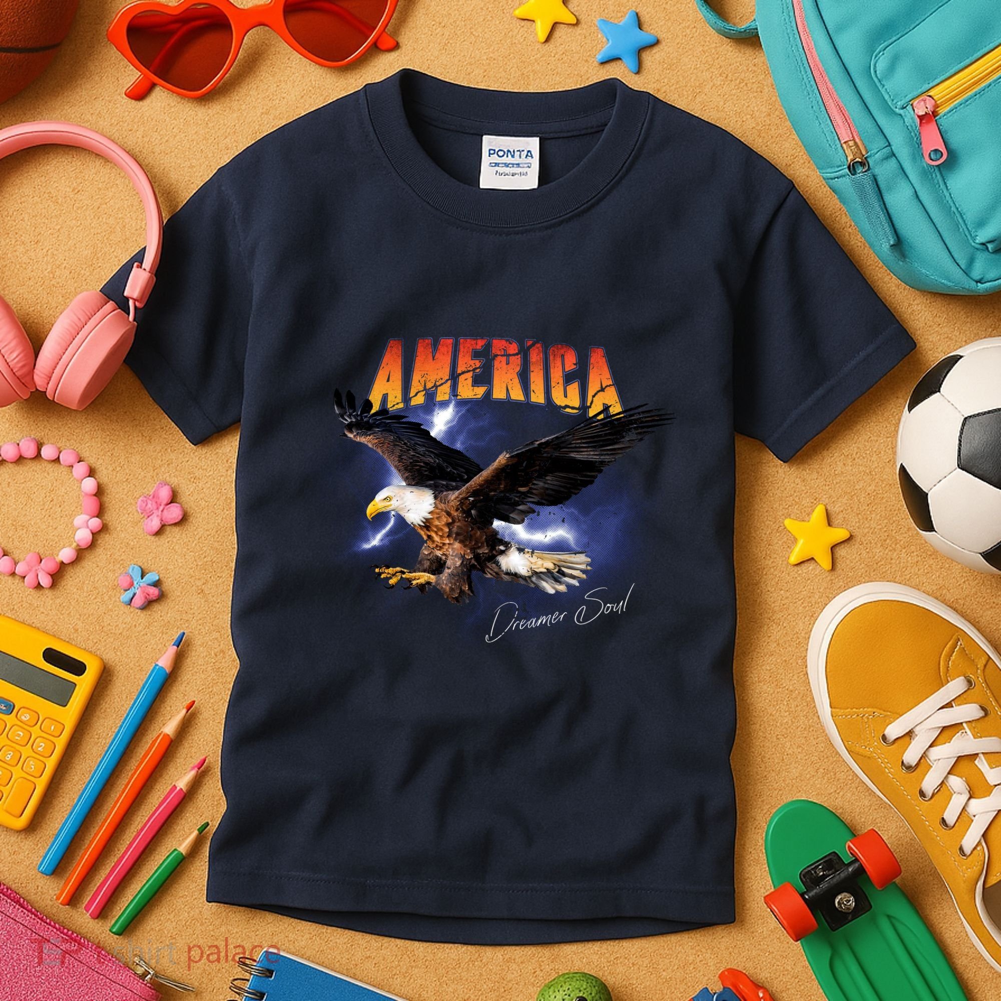 American Dreamer Bald Eagle In Action Kids T-Shirt