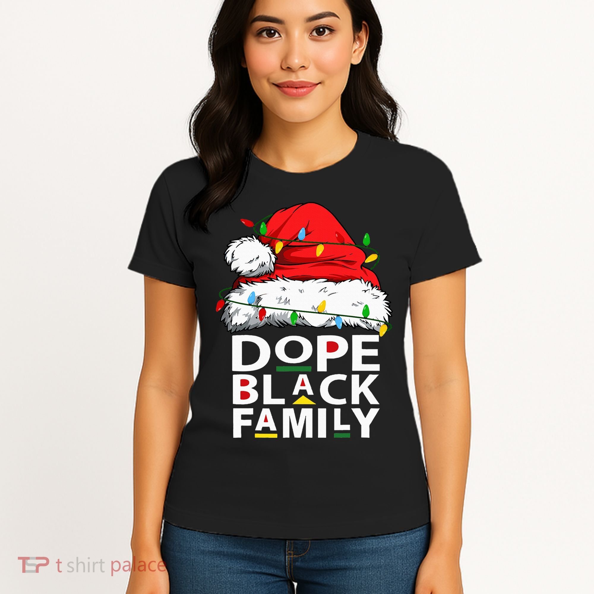 African Dope Black Family Afro Team Santa Matching Christmas Women's T-Shirt