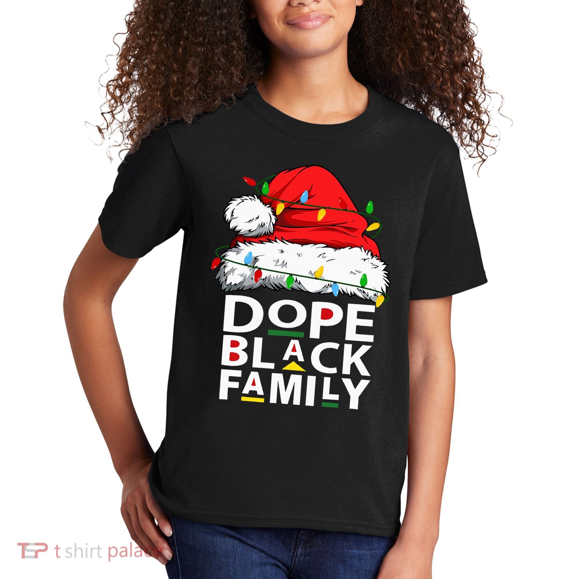 African Dope Black Family Afro Team Santa Matching Christmas Kids T-Shirt