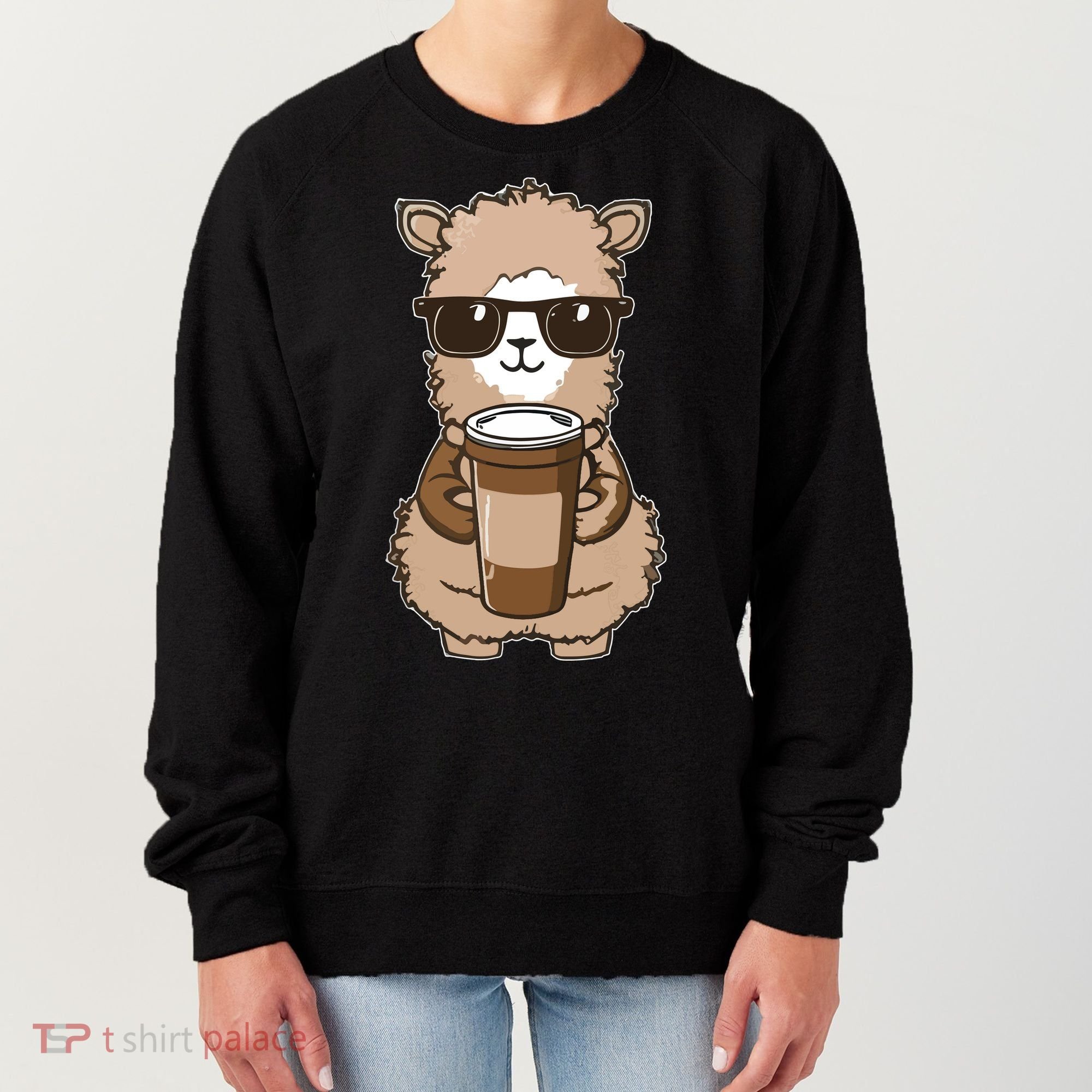 Alpaca Drinking Coffee Funny Llama And Coffee Lover Women's Sweatshirt