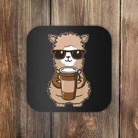 Alpaca Drinking Coffee Funny Llama And Coffee Lover Coaster thumb 0