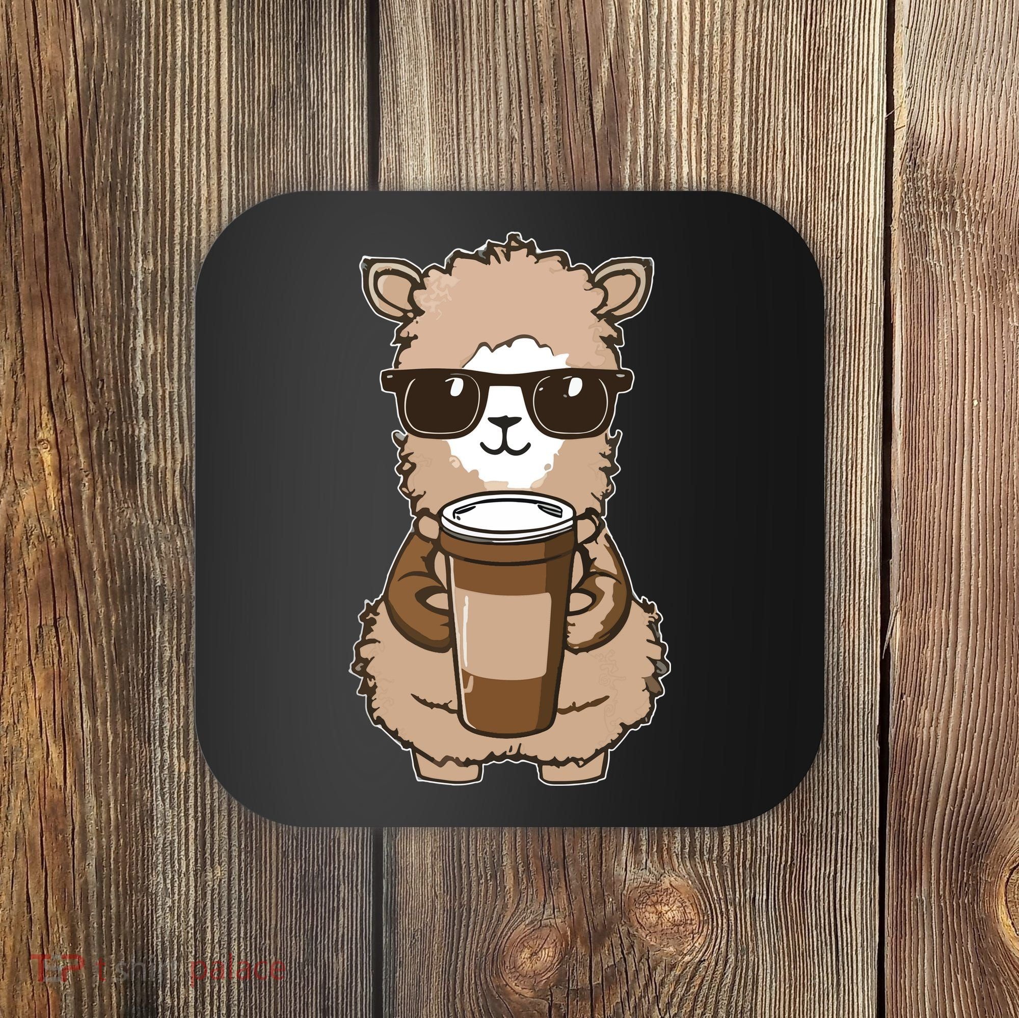 Alpaca Drinking Coffee Funny Llama And Coffee Lover Coaster