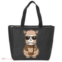 Alpaca Drinking Coffee Funny Llama And Coffee Lover Tote Bag thumb 0