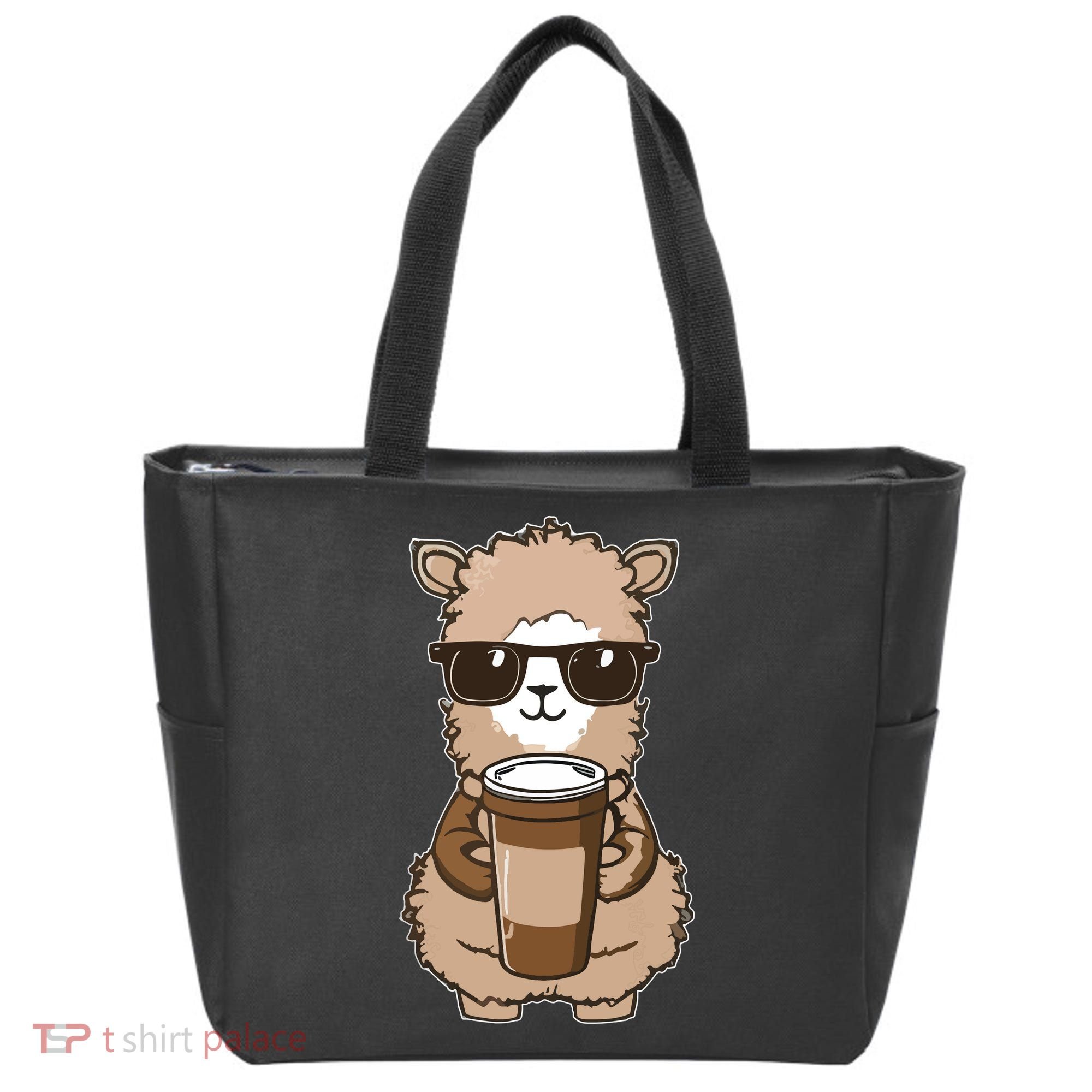 Alpaca Drinking Coffee Funny Llama And Coffee Lover Tote Bag