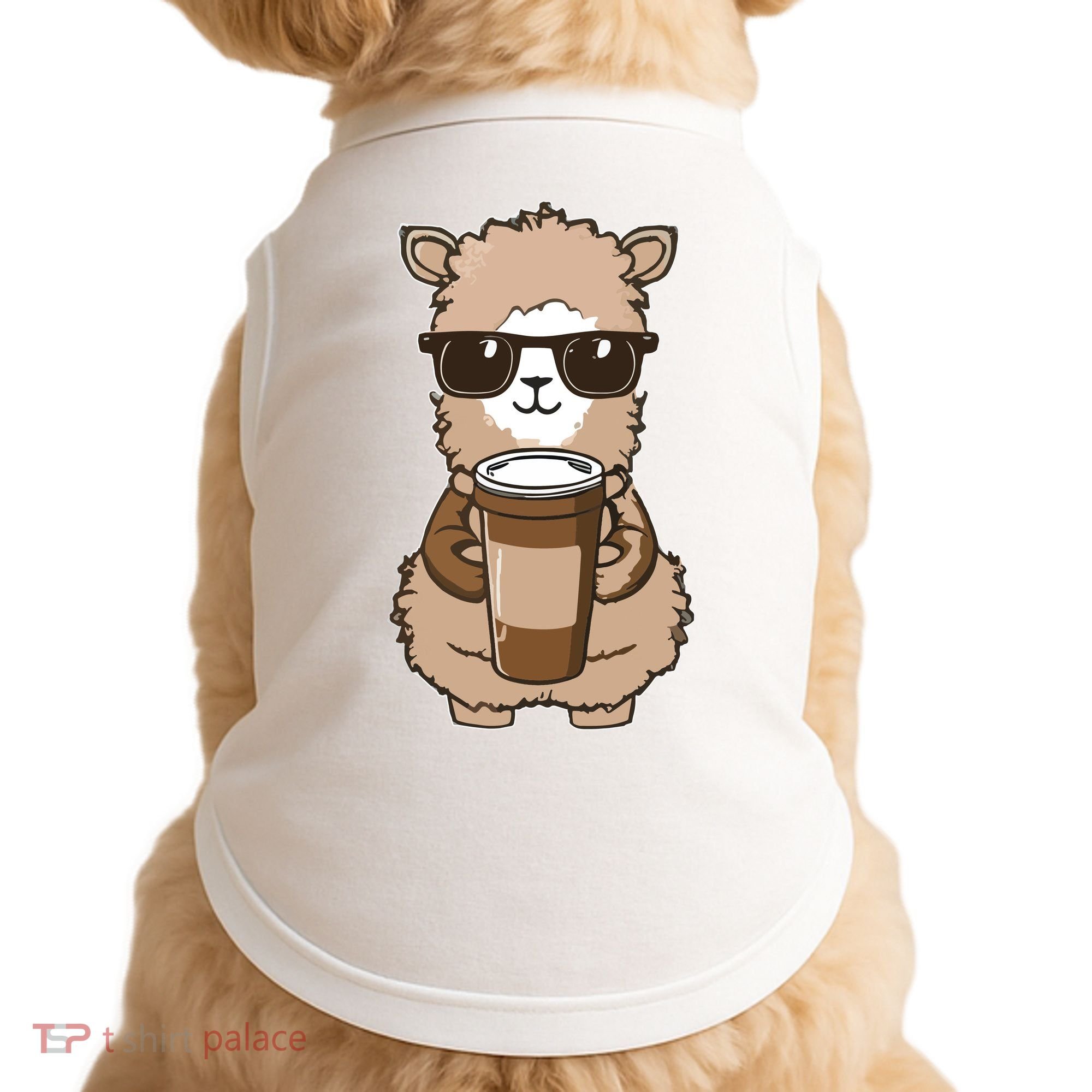 Alpaca Drinking Coffee Funny Llama And Coffee Lover Doggie Tank