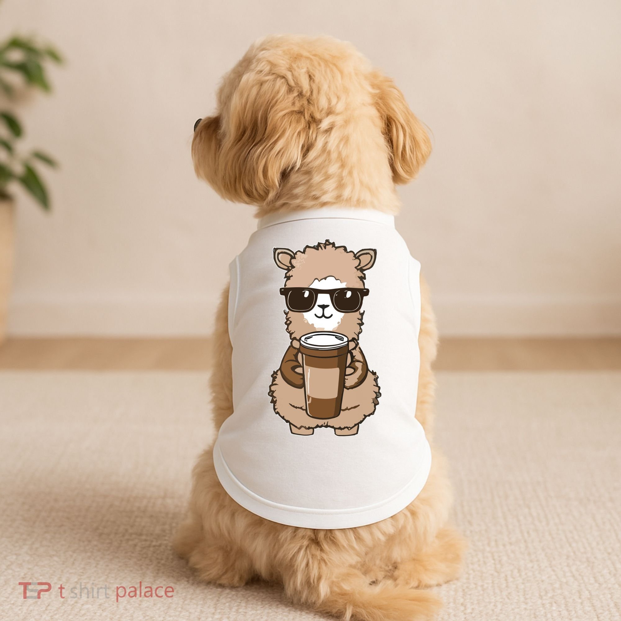 Alpaca Drinking Coffee Funny Llama And Coffee Lover Doggie Tank