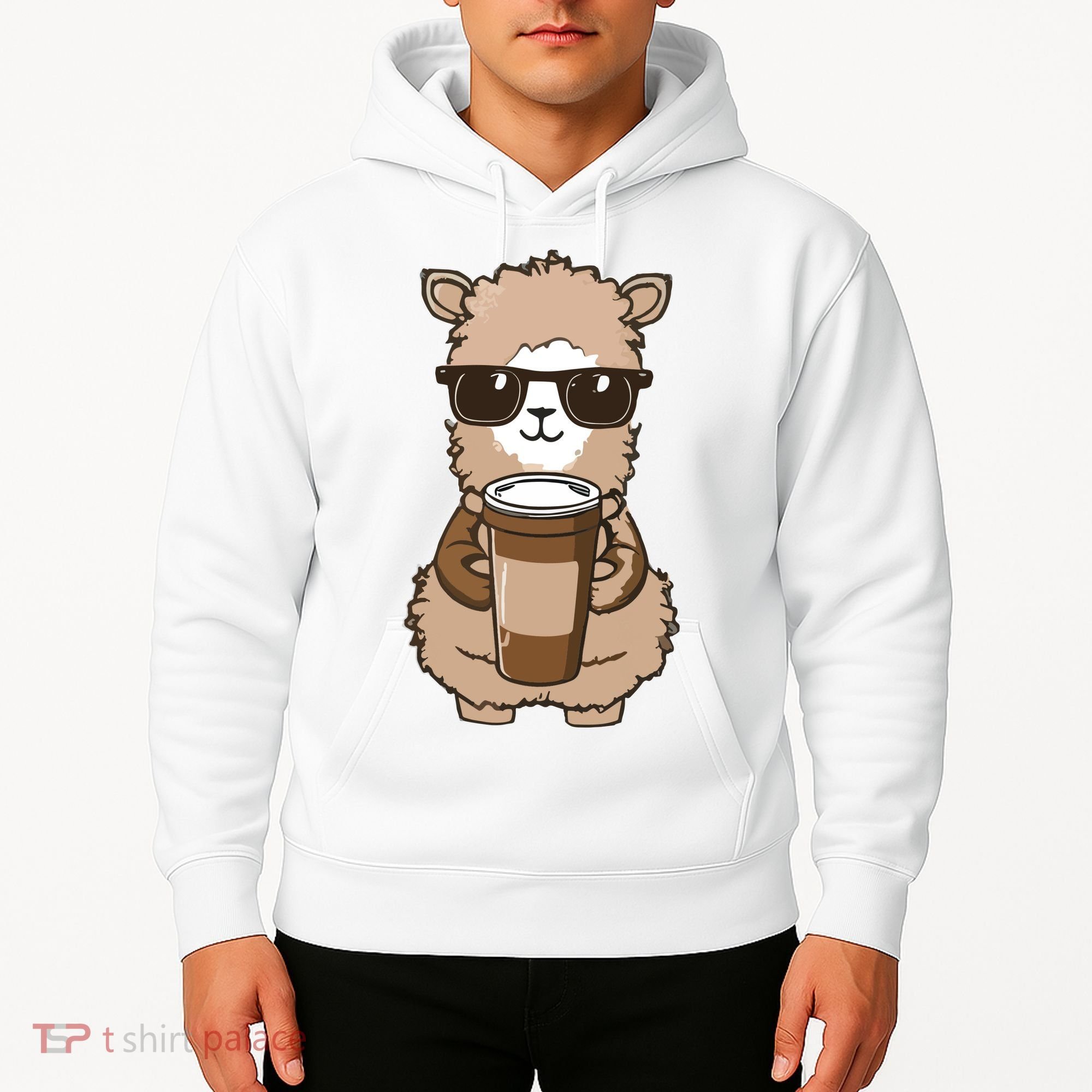 Alpaca Drinking Coffee Funny Llama And Coffee Lover Hoodie