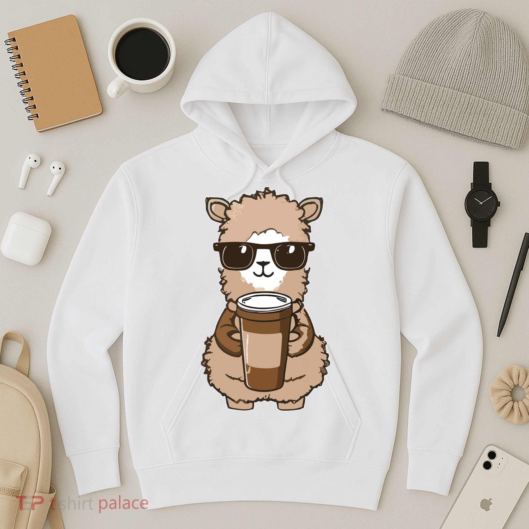 Alpaca Drinking Coffee Funny Llama And Coffee Lover Hoodie