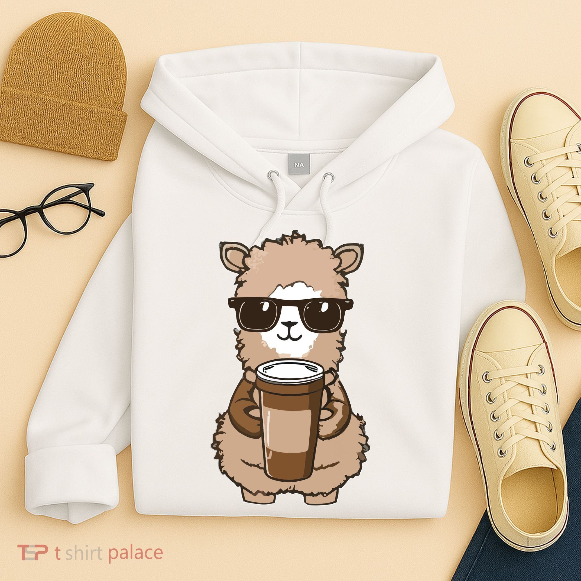 Alpaca Drinking Coffee Funny Llama And Coffee Lover Hoodie