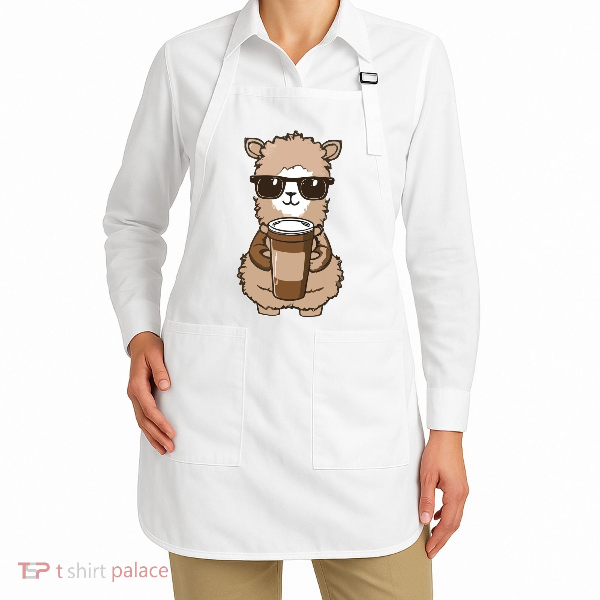 Alpaca Drinking Coffee Funny Llama And Coffee Lover Apron