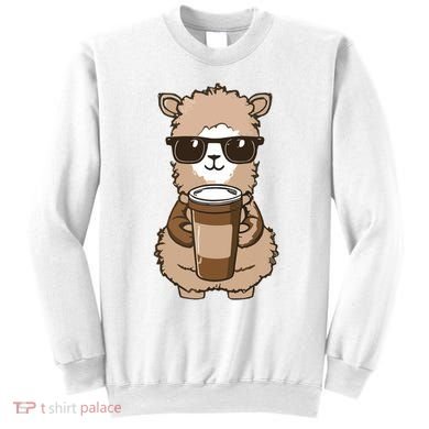 Alpaca Drinking Coffee Funny Llama And Coffee Lover Sweatshirt
