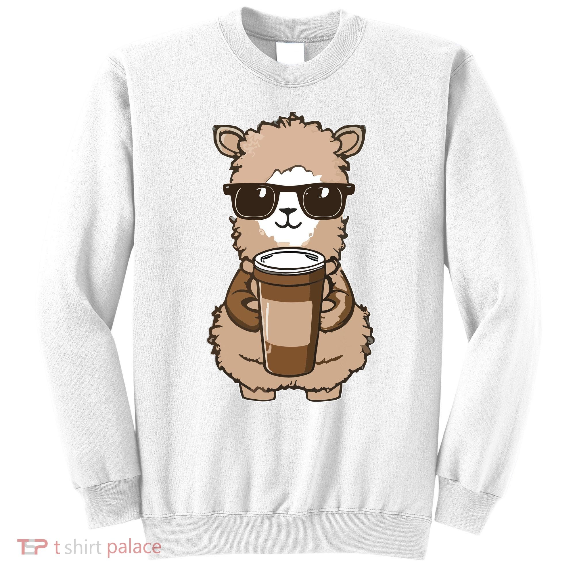 Alpaca Drinking Coffee Funny Llama And Coffee Lover Sweatshirt