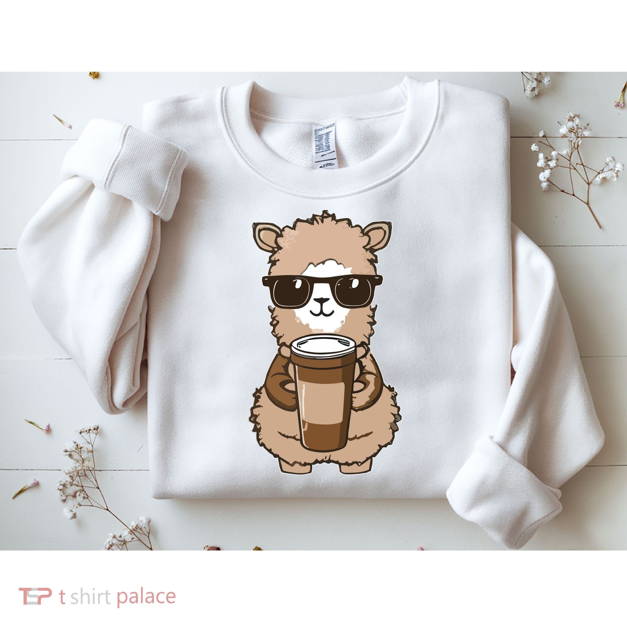 Alpaca Drinking Coffee Funny Llama And Coffee Lover Sweatshirt