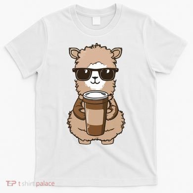 Alpaca Drinking Coffee Funny Llama And Coffee Lover T-Shirt