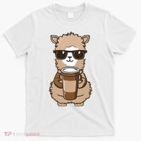 Alpaca Drinking Coffee Funny Llama And Coffee Lover T-Shirt thumb 0