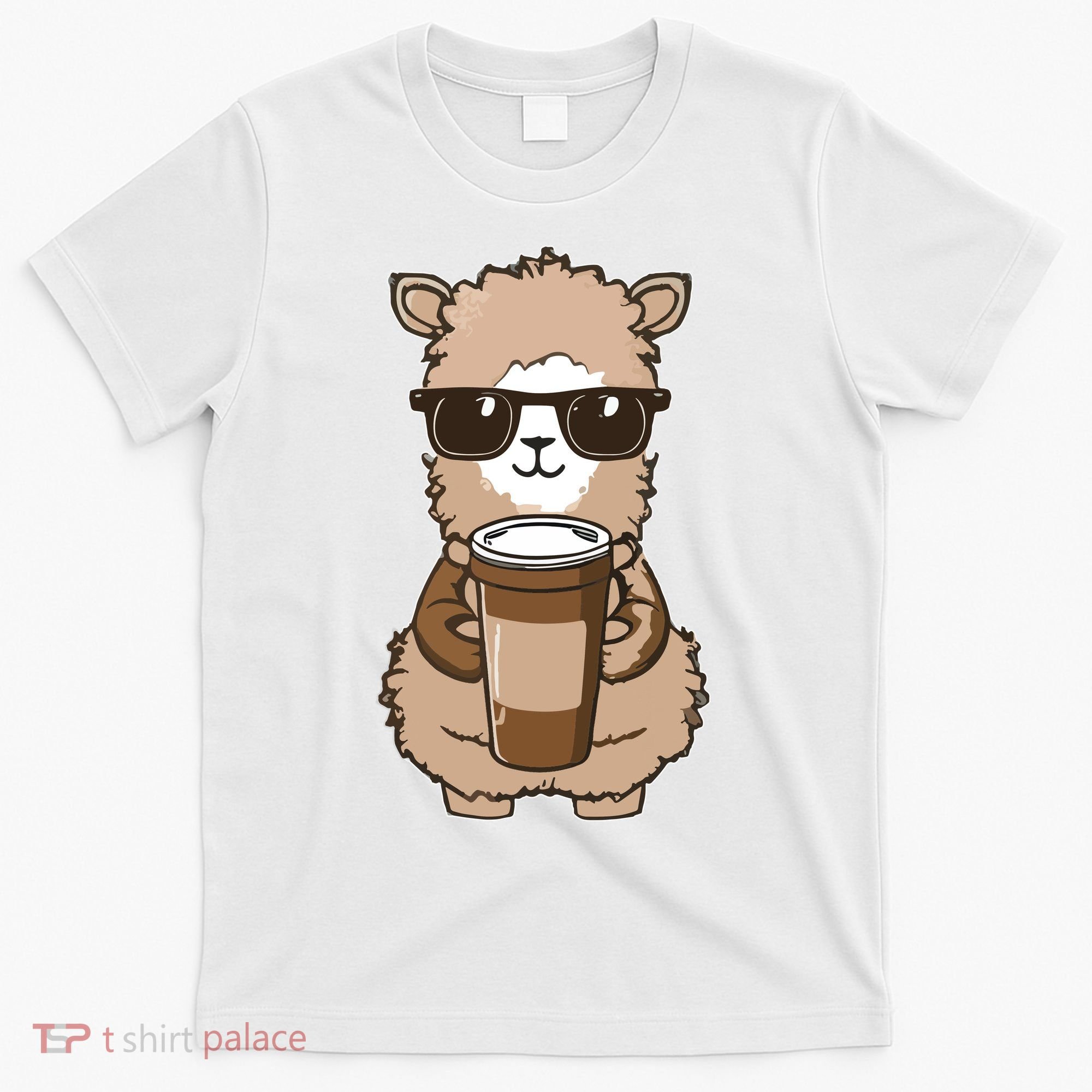 Alpaca Drinking Coffee Funny Llama And Coffee Lover T-Shirt