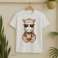 Alpaca Drinking Coffee Funny Llama And Coffee Lover T-Shirt thumb 2