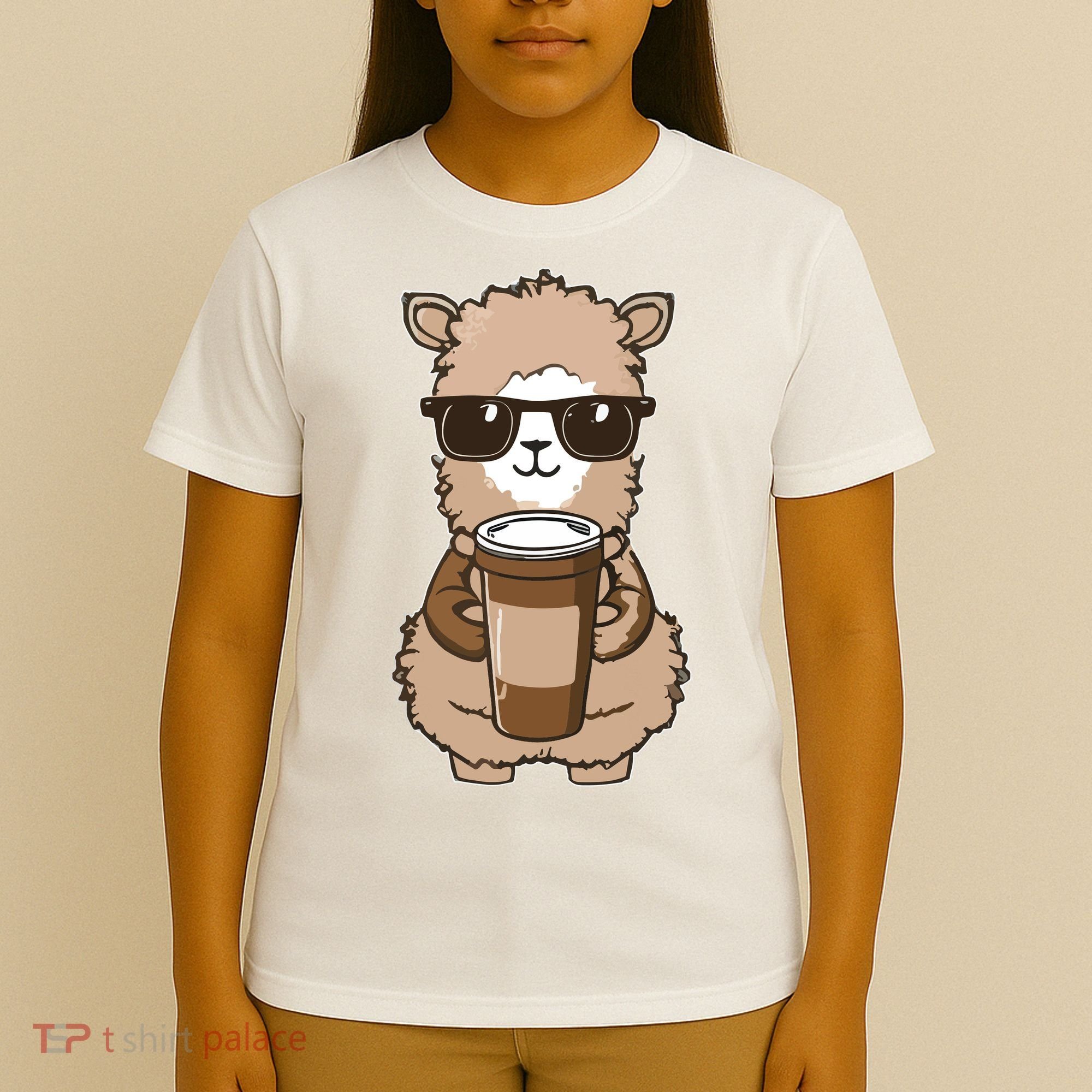 Alpaca Drinking Coffee Funny Llama And Coffee Lover T-Shirt