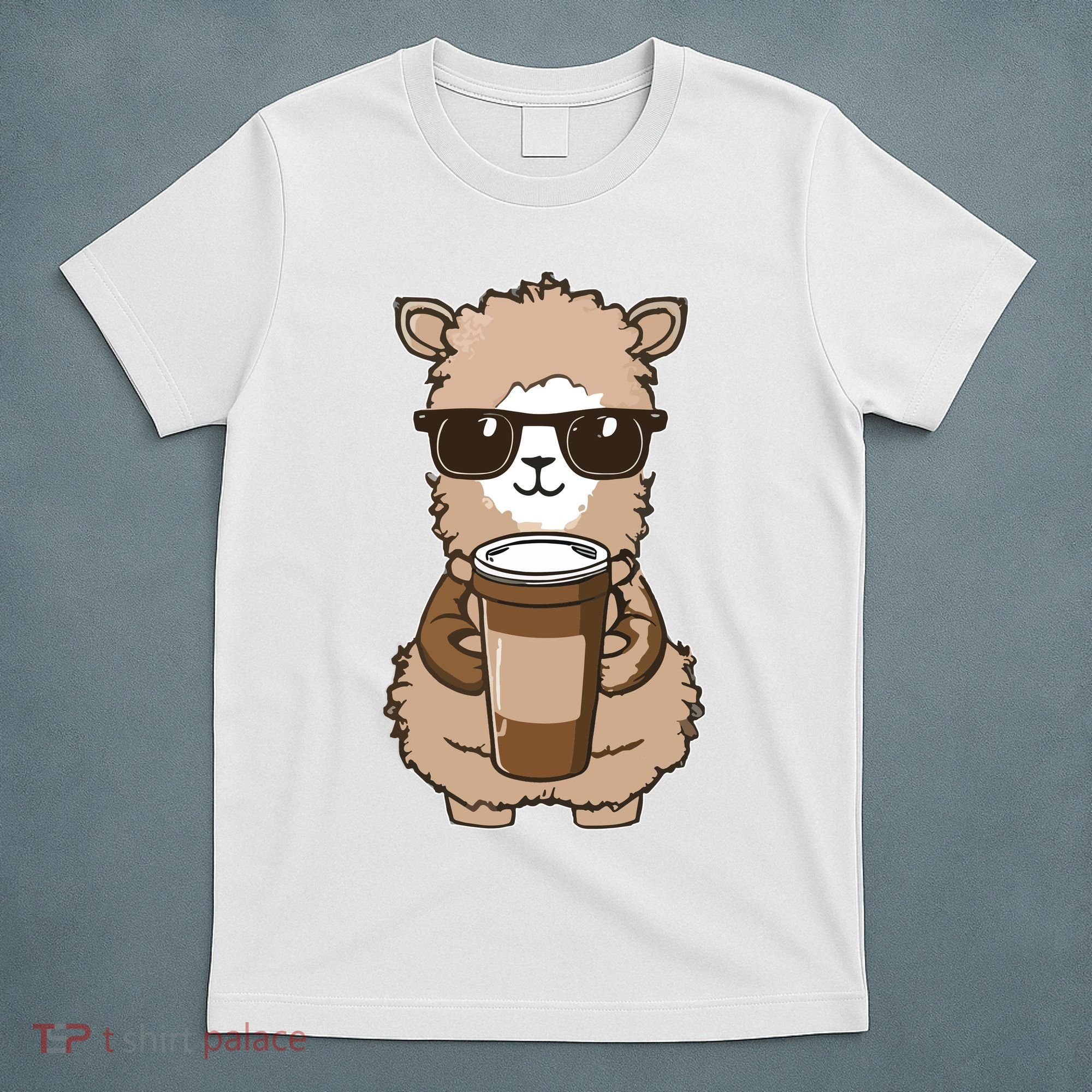 Alpaca Drinking Coffee Funny Llama And Coffee Lover T-Shirt
