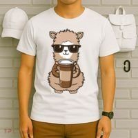 Alpaca Drinking Coffee Funny Llama And Coffee Lover T-Shirt thumb 6