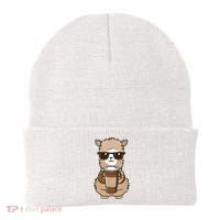 Alpaca Drinking Coffee Funny Llama And Coffee Lover Beanie thumb 0