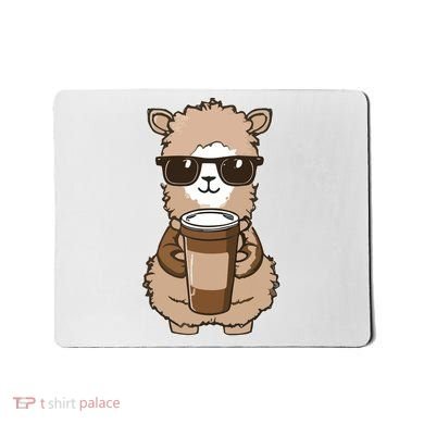 Alpaca Drinking Coffee Funny Llama And Coffee Lover Mousepad