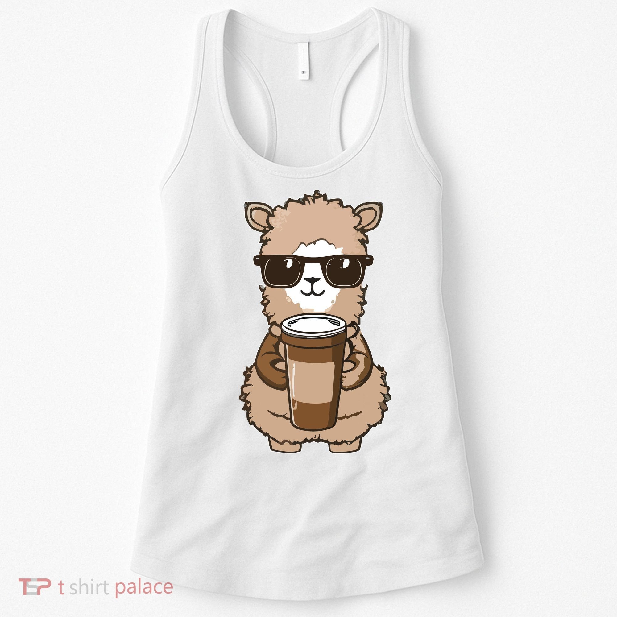 Alpaca Drinking Coffee Funny Llama And Coffee Lover Women's Tank Top