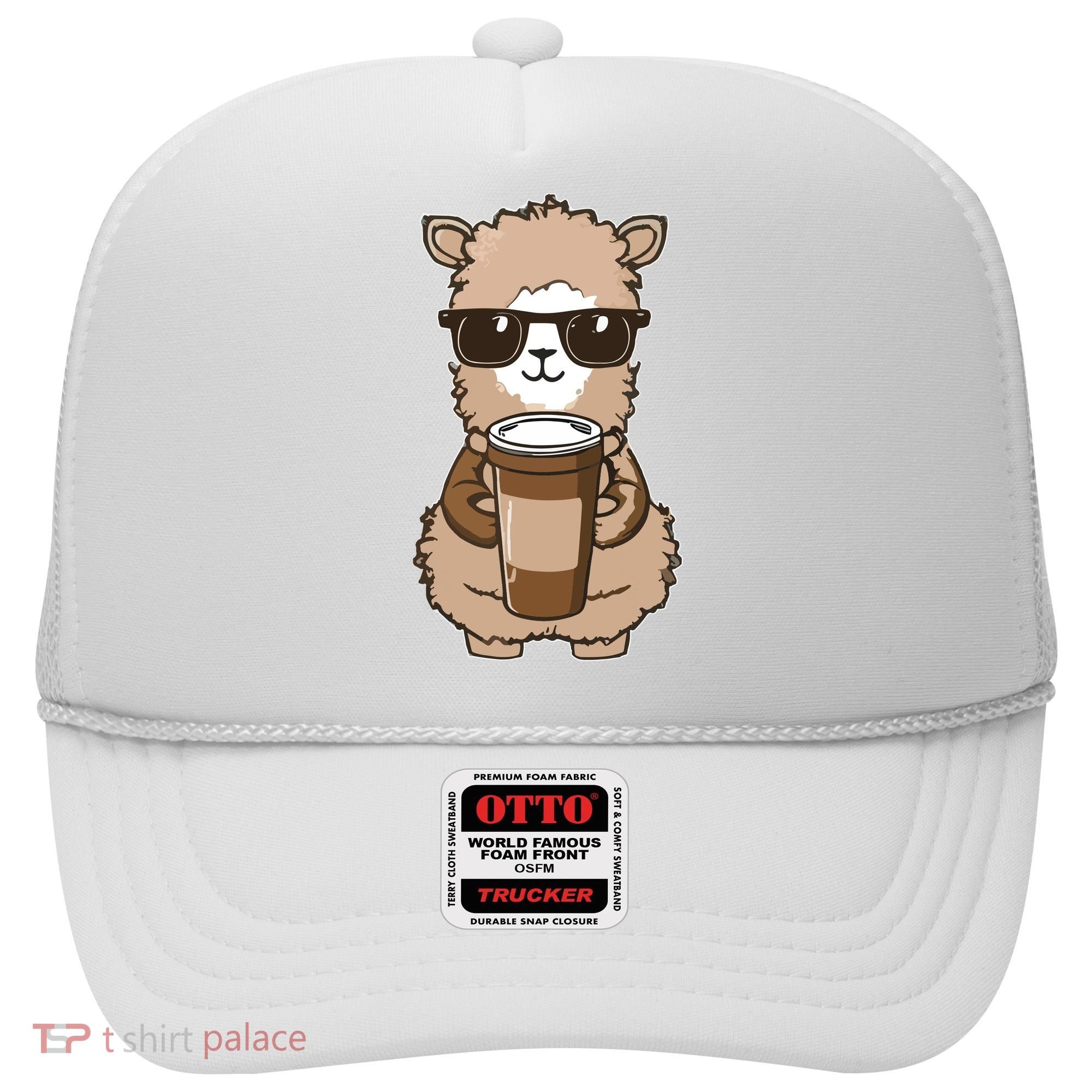 Alpaca Drinking Coffee Funny Llama And Coffee Lover Hat
