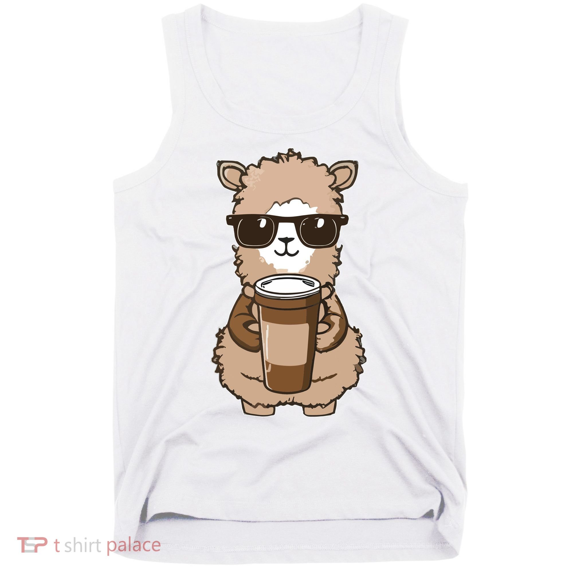 Alpaca Drinking Coffee Funny Llama And Coffee Lover Tank Top