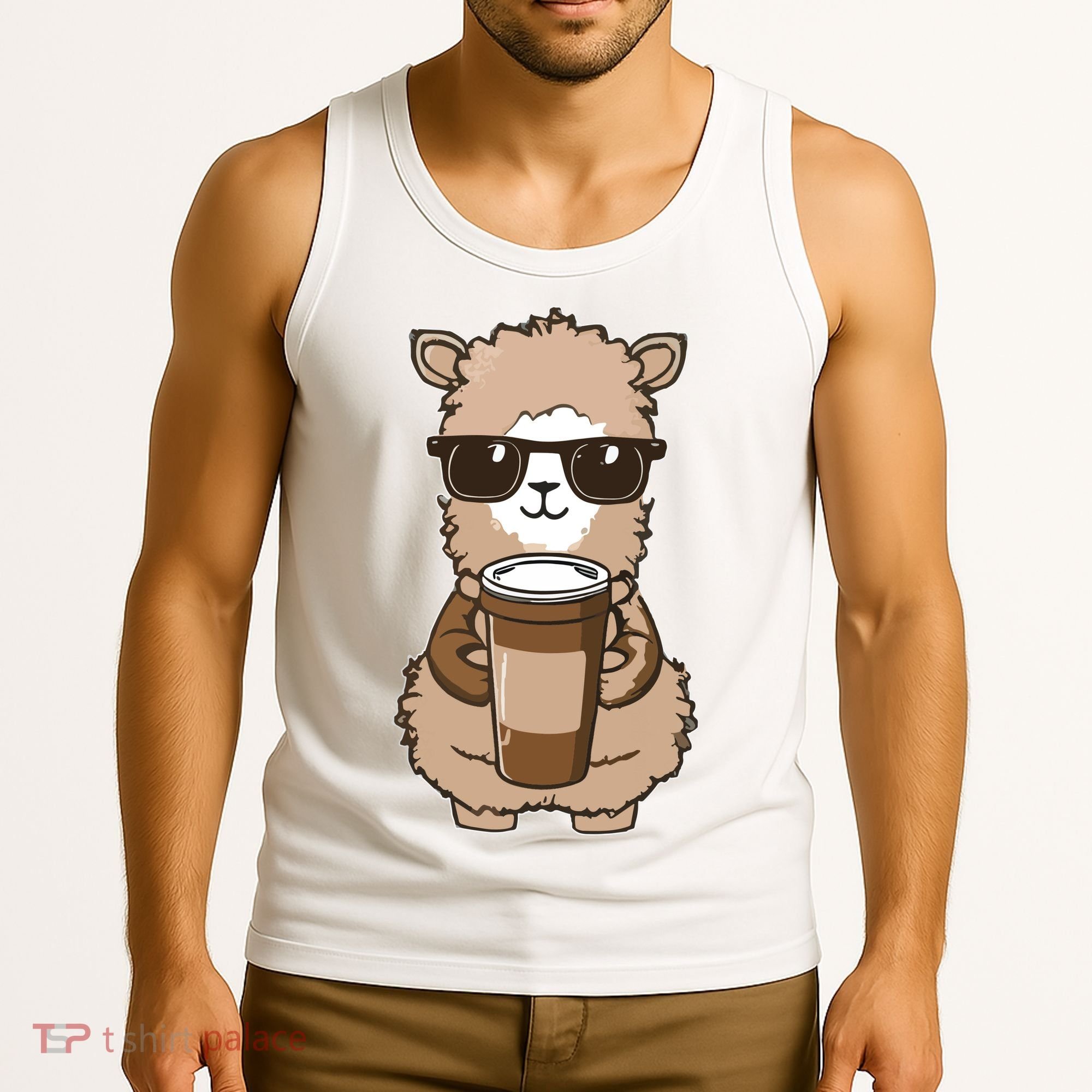 Alpaca Drinking Coffee Funny Llama And Coffee Lover Tank Top