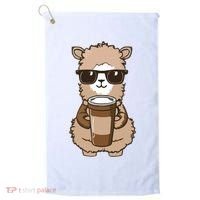 Alpaca Drinking Coffee Funny Llama And Coffee Lover Golf Towel thumb 0