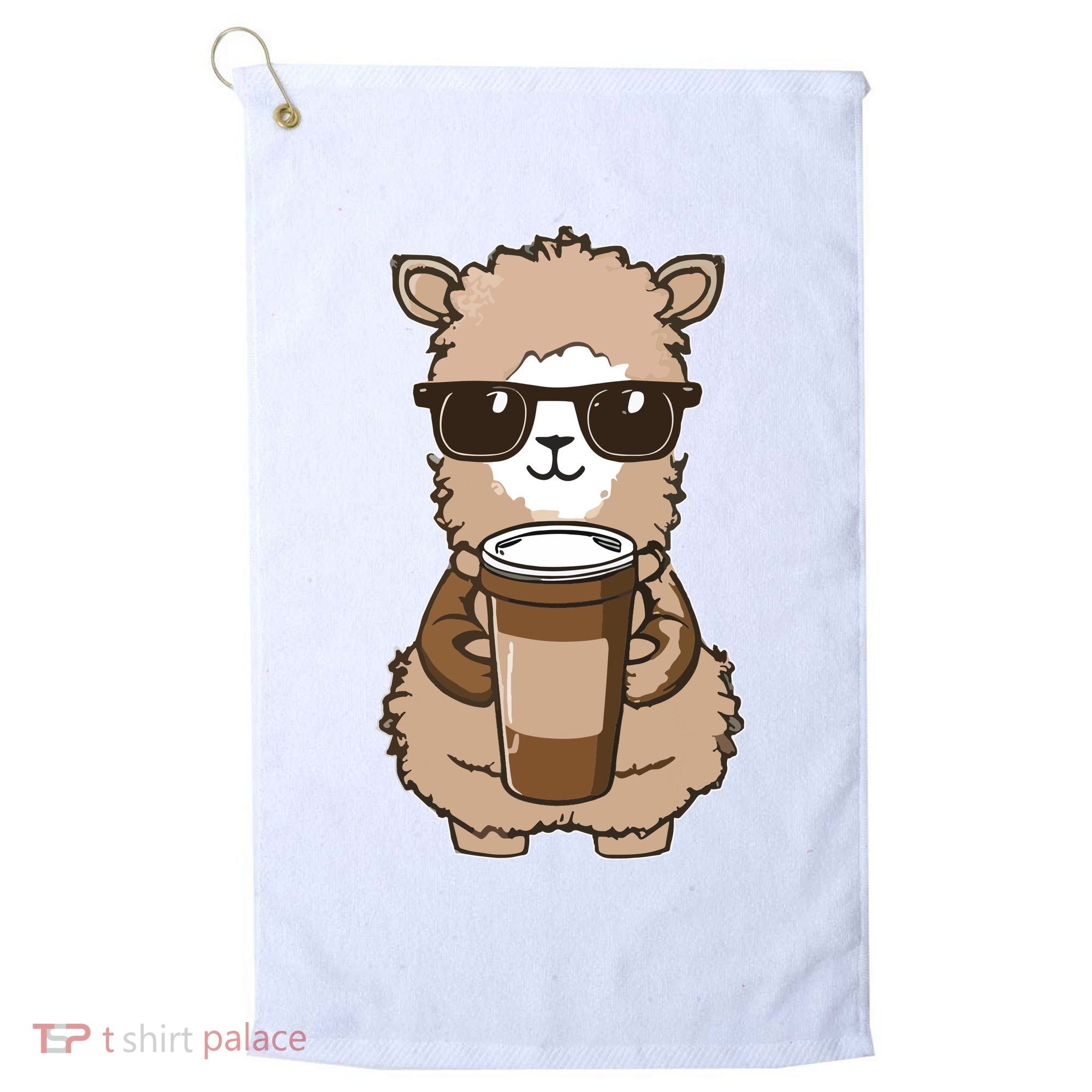 Alpaca Drinking Coffee Funny Llama And Coffee Lover Golf Towel