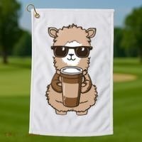 Alpaca Drinking Coffee Funny Llama And Coffee Lover Golf Towel thumb 1