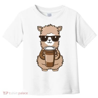 Alpaca Drinking Coffee Funny Llama And Coffee Lover Toddler T-Shirt