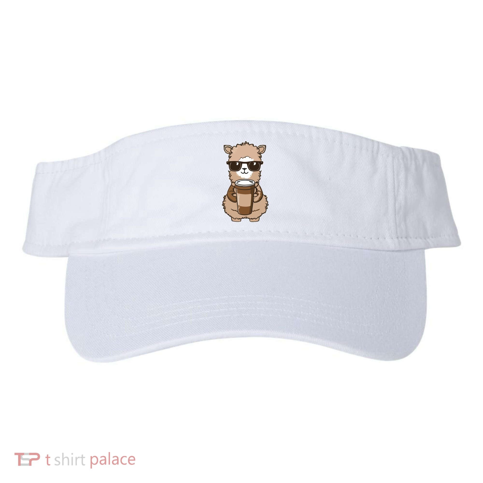 Alpaca Drinking Coffee Funny Llama And Coffee Lover Visor