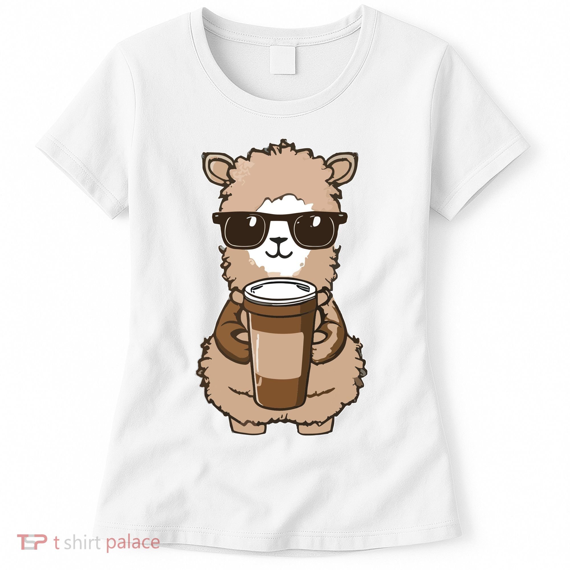 Alpaca Drinking Coffee Funny Llama And Coffee Lover Women's T-Shirt