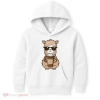 Alpaca Drinking Coffee Funny Llama And Coffee Lover Kids Hoodie thumb 0